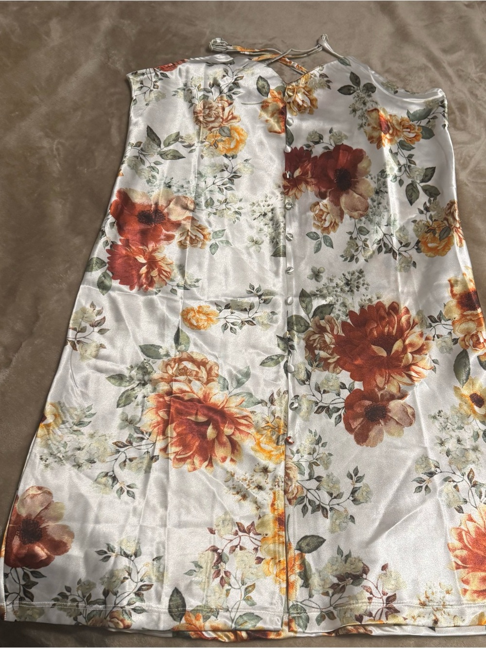 Hot Kiss Floral Satin Slip Dress in Ivory, Rust & Mustard